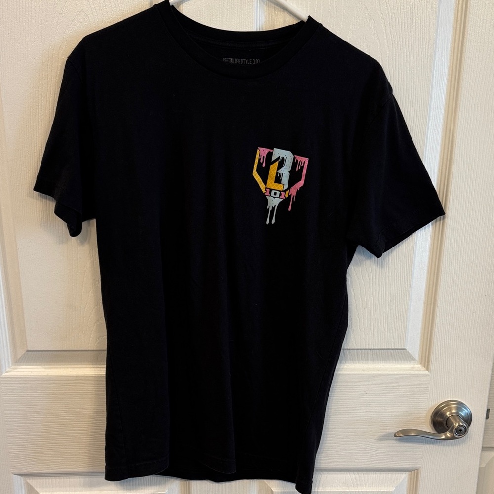 Men's Black Graphic Tee with Colorful Design